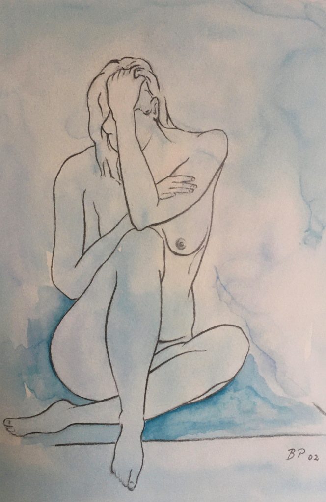 Akt sitzend, blau