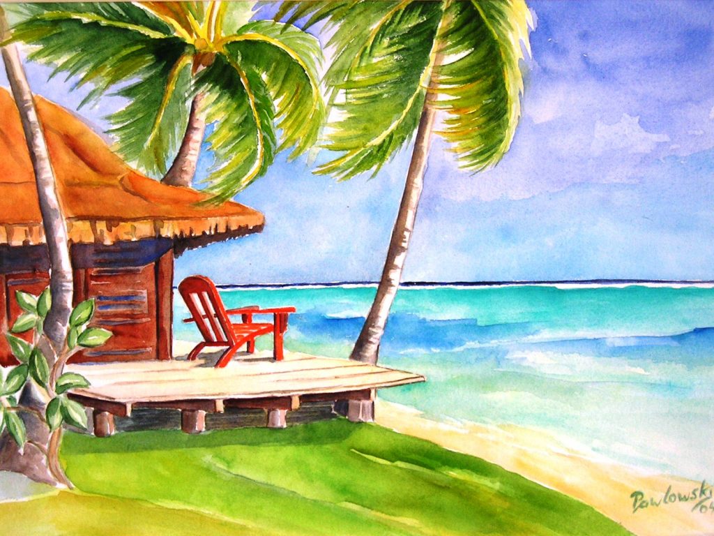 Südsee – Bora Bora, Roter Sessel am Meer